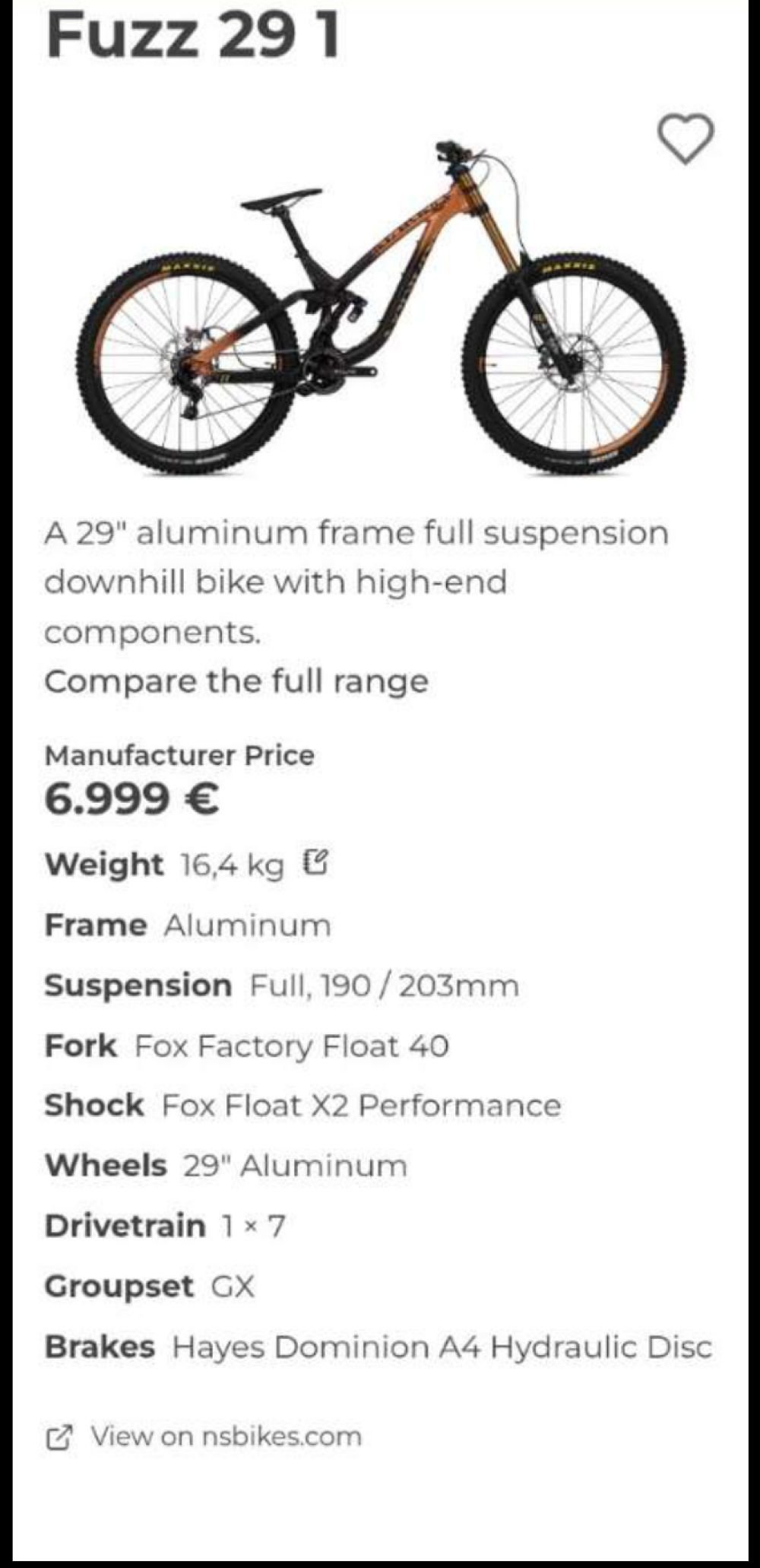 Fixpreis: Neues Downhill DH MTB Bike Northshore NsBikes Fuzz 1 29"