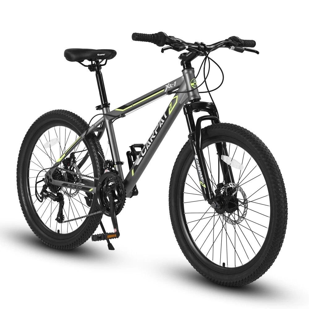 24 Inch Mountain Bike Boys Girls, Steel Frame, Shimano 21 Speed