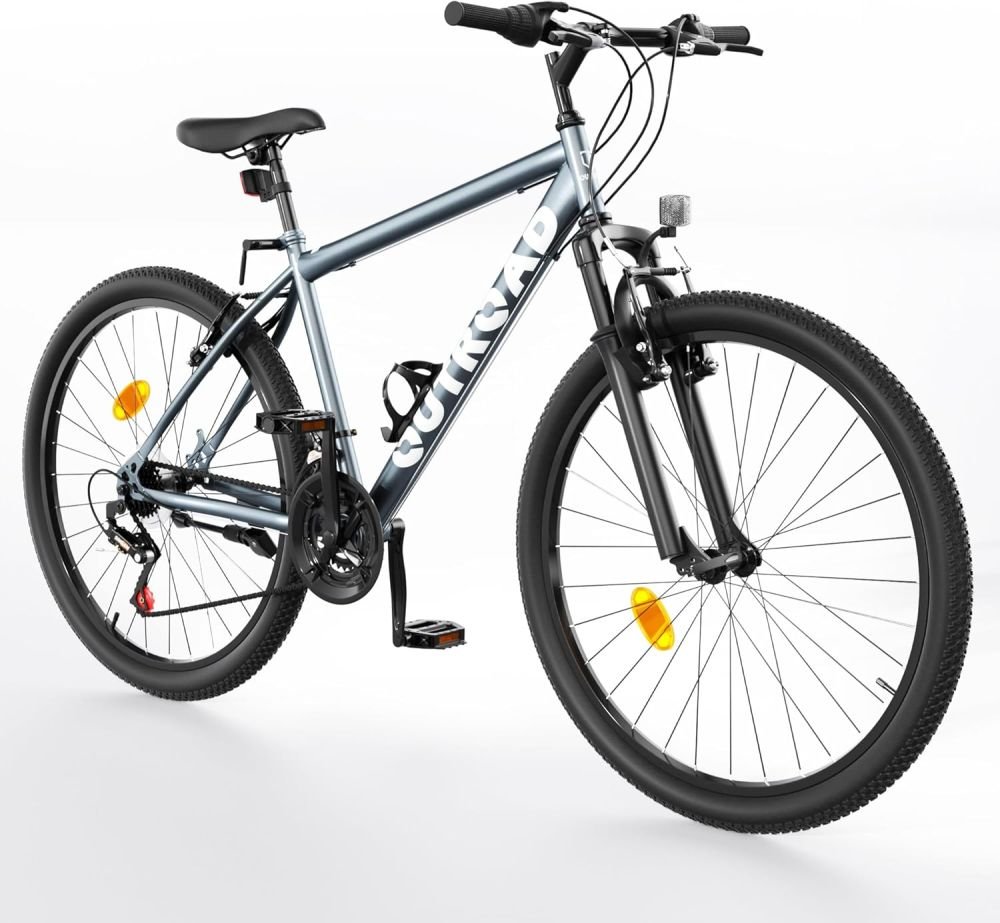 26" Mountain Bike - 7-Speed Lightweight High-Carbon Steel Frame, V Brakes &amp; Front Suspension