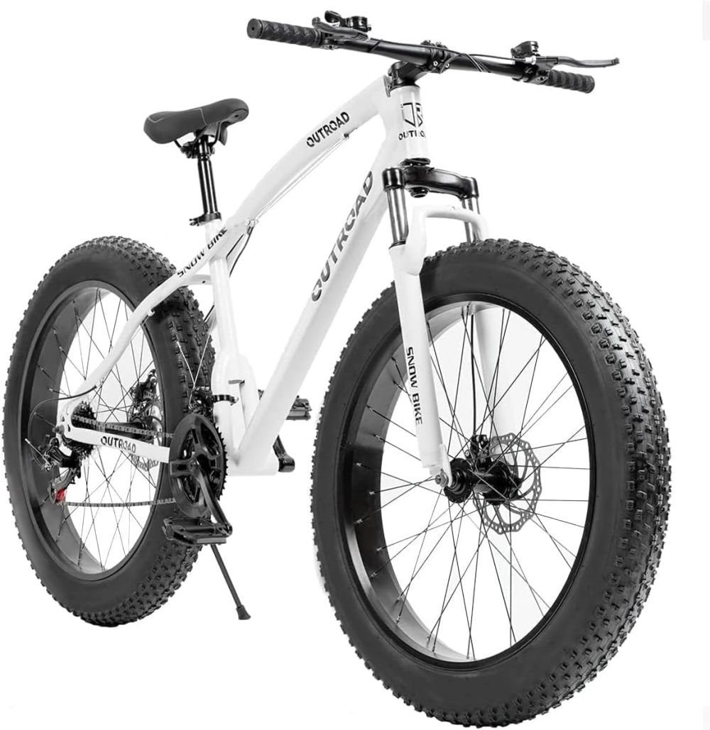 Outroad Fat Tire Mountain Bike with 26 inch Wheels, 21 Speed with High Carbon Steel Frame