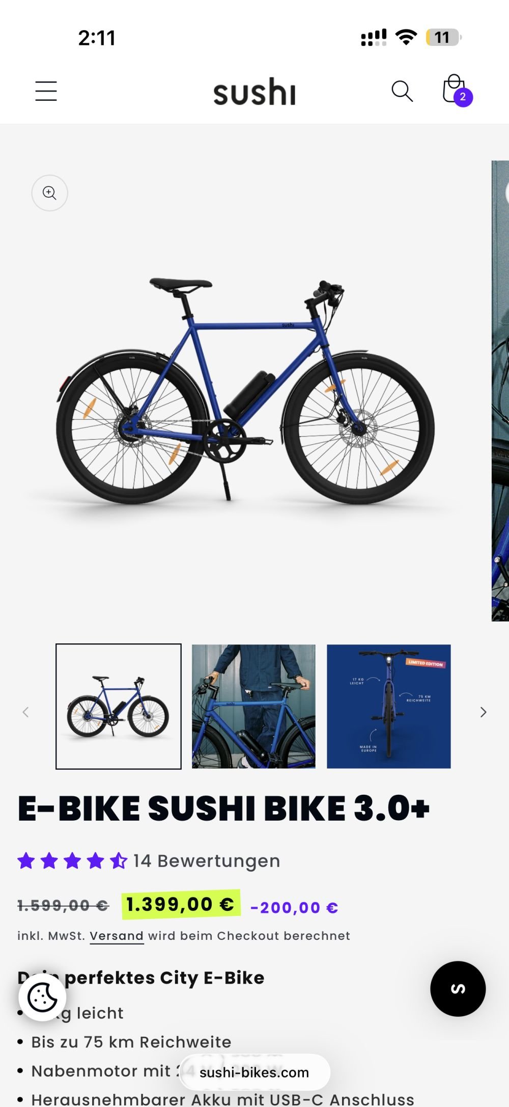 E-BIKE SUSHI BIKE 3.0+ (NEU und OVP)